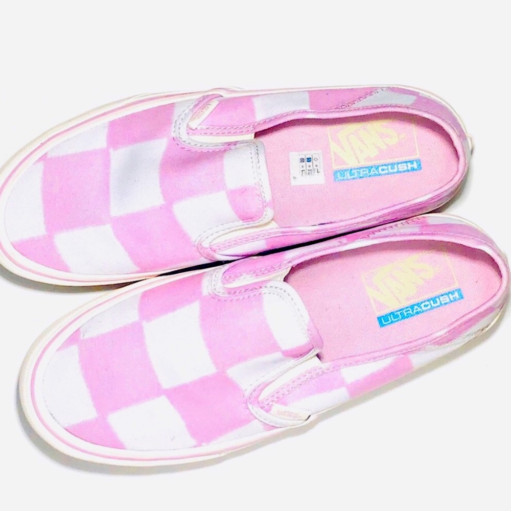 Pink & White Checkered Slip-On Vans